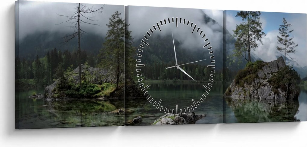 Tablou cu pomi în lac (cu ceas) (90x30 cm)