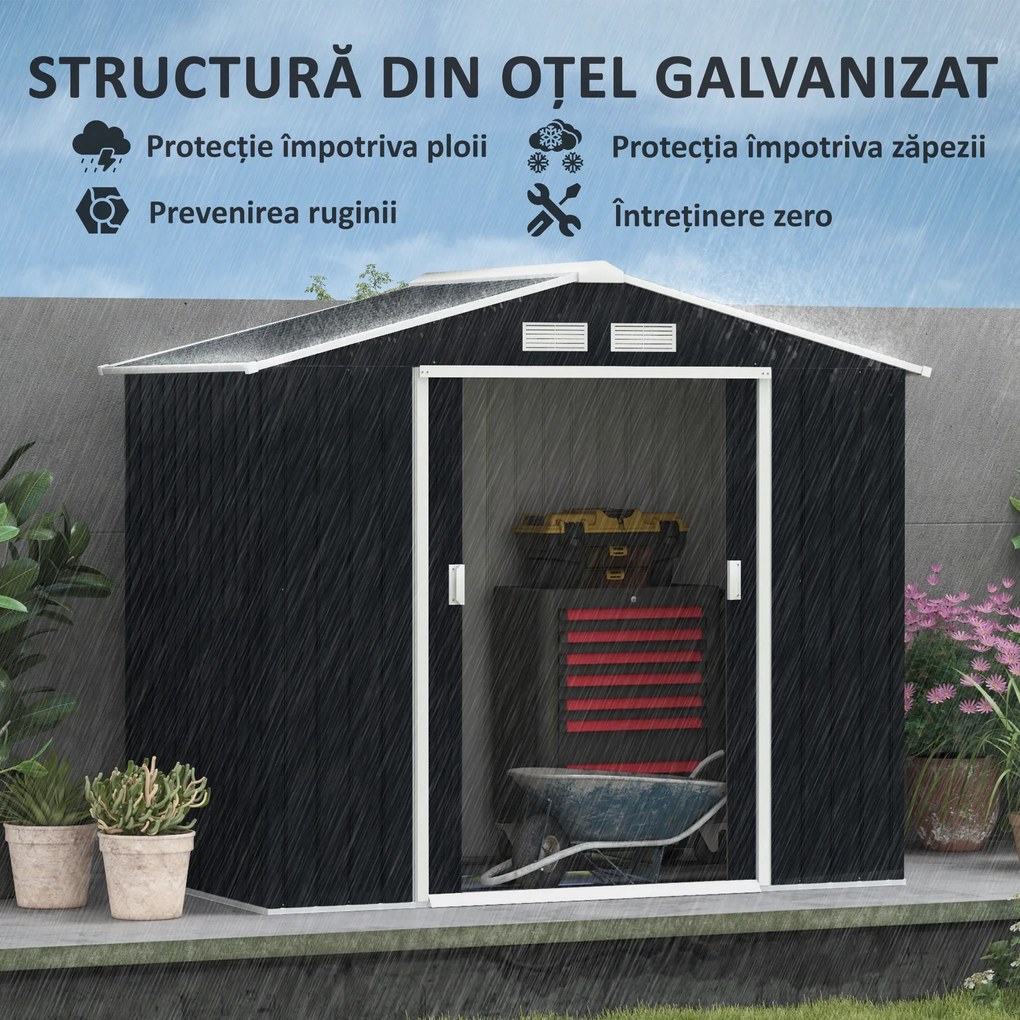 Outsunny Casuta de Gradina, Magazie de Depozitare, sopron pentru Unelte din Tabla de Otel, cu Usi glisante, Gri | Aosom Romania