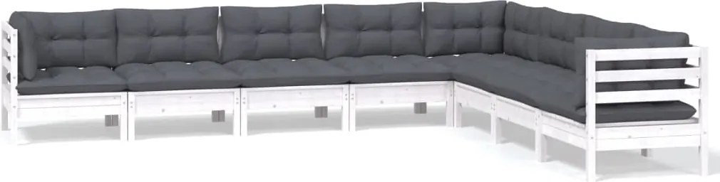 vidaXL Set mobilier de grădină cu perne, 8 piese, alb, lemn masiv pin