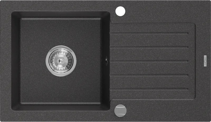Mexen Pablo Chiuvetă de granit cu o singură cuvă și picurător 752 x 436 mm, negru cu pete, sifon crom - 6510751010-76