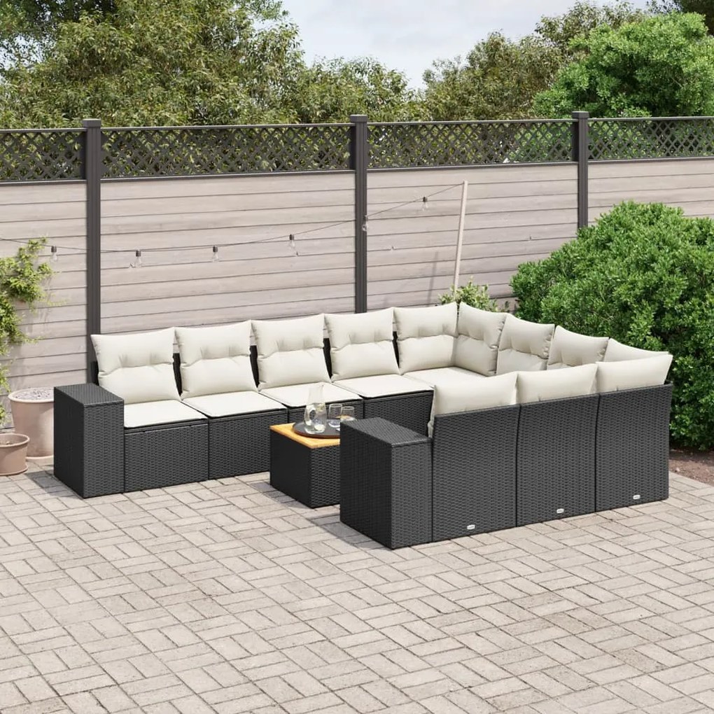 vidaXL Set canapele de grădină cu perne, 11 piese, negru, poliratan