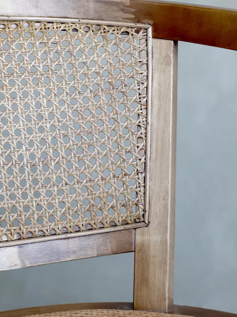 Scaun de birou, din lemn de mesteacan si rattan, natur, cu aspect vintage, Old French