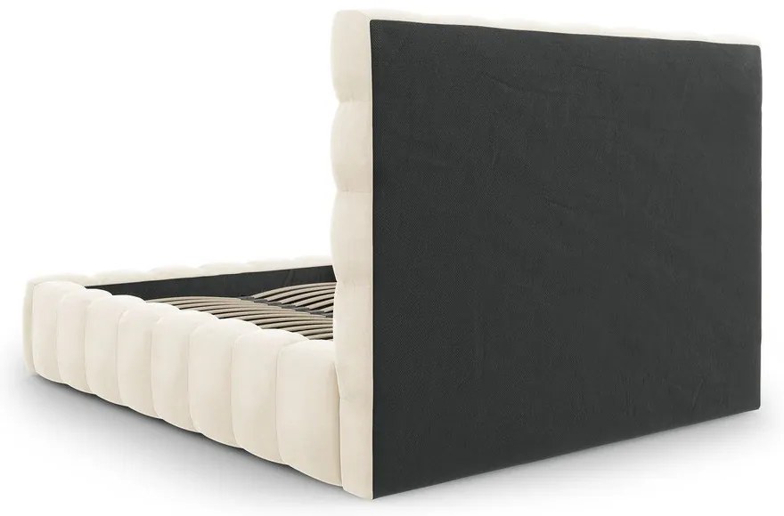 Pat matrimonial bej tapițat cu spațiu de depozitare și somieră 160x200 cm Bali – Cosmopolitan Design