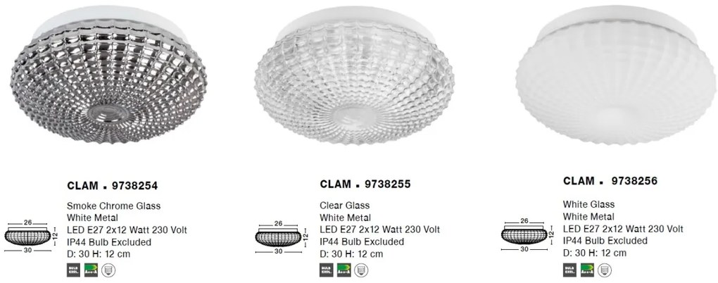Plafoniera baie moderna 30cm IP44 Clam sticla fumurie NVL-9738254