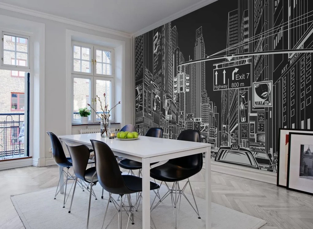 Fototapet, Cartoon City, Black, Rebel Walls