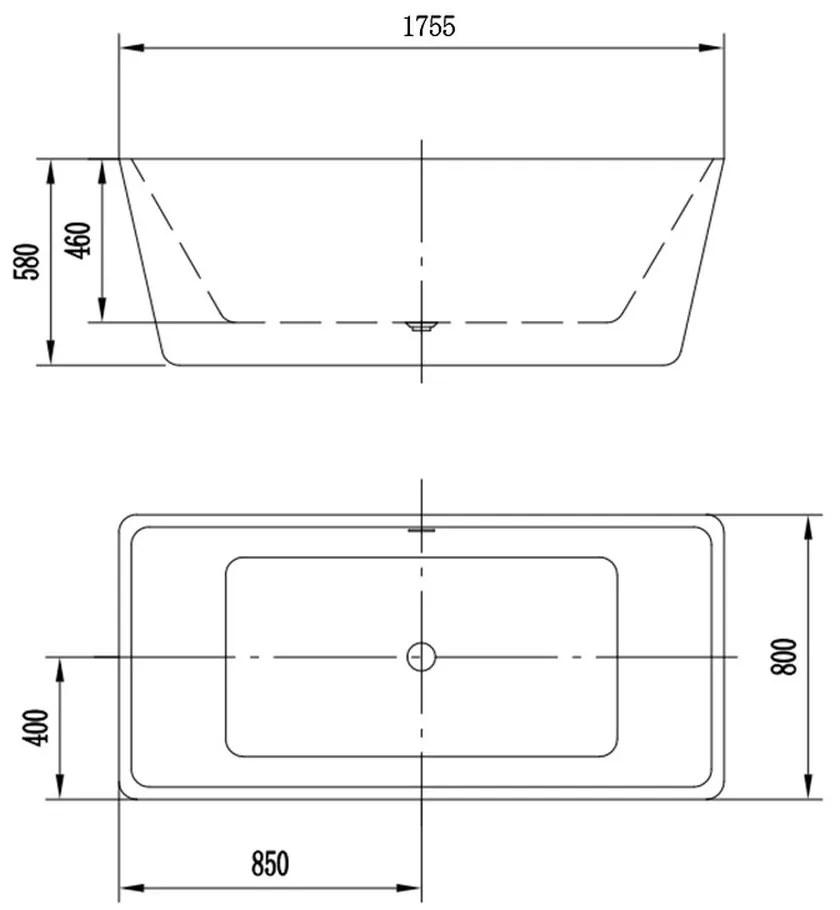 Cada baie freestanding dreptunghiulara cu preaplin 175 x 80 cm Florida, Quadro New 1750x800 mm