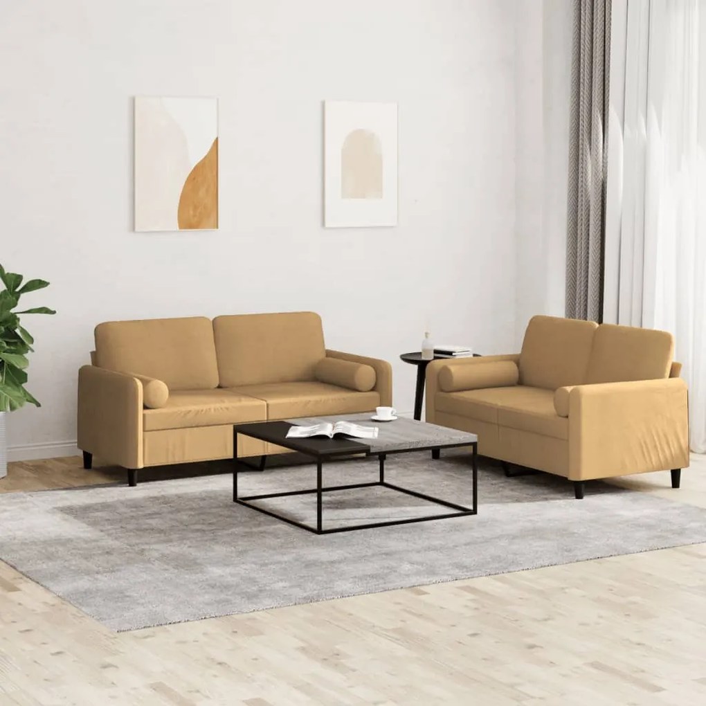 vidaXL Set de canapele cu perne, 2 piese, maro, catifea