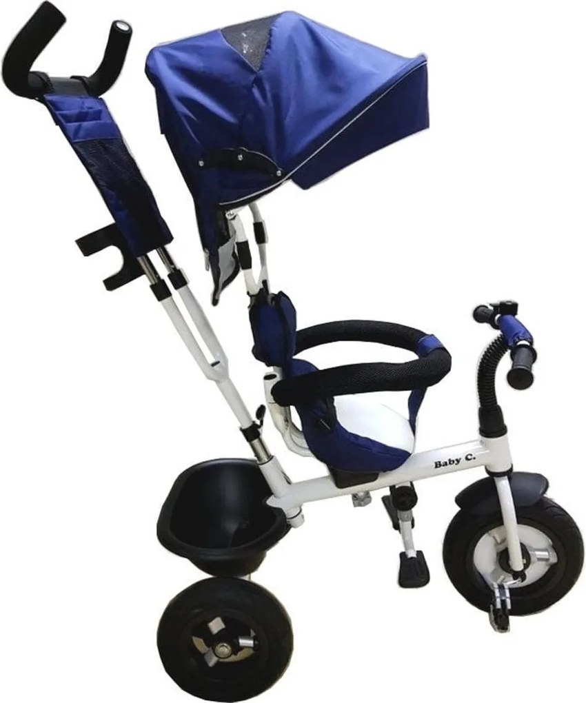 Tricicleta cu copertina Baby Care™ My first Trike , pedale si maner pentru parinti, scaun reversibil cu invartire 360 grade , cadru metalic, Albastru