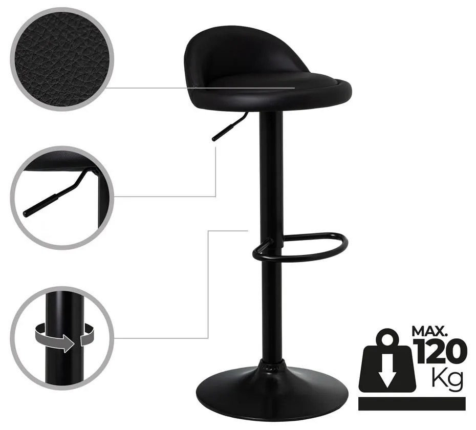 Scaune de bar negre cu înălțime ajustabilă 2 buc. din imitație de piele (înălțime șezut 72 cm) – Casa Selección