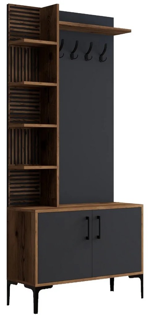 Cuier cu dulap pentru pantofi și rafturi ViyanaWalnut and Anthracite