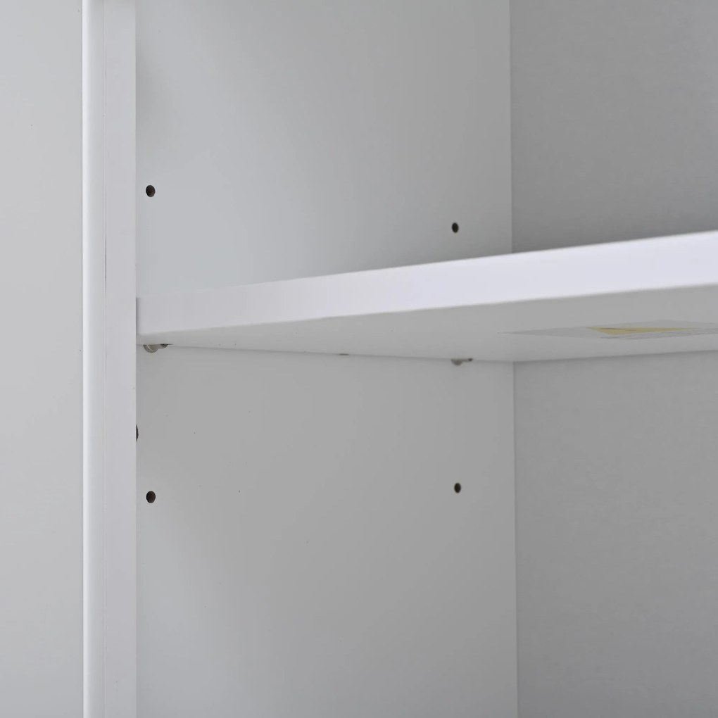 Bufet modern cu 2 uși, 1 sertar, spațiu semideschis de depozitare și 3 rafturi pentru vin, 130x35x70 cm, Alb