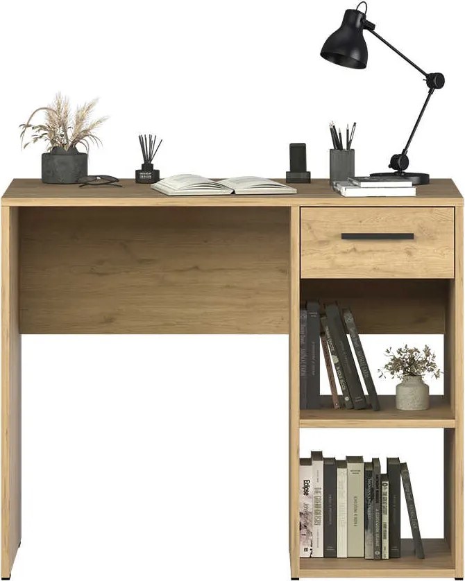 Birou Modern Adore Concept cu Sertar și 2 Rafturi, Alb - Maro - Stejar - Antracit, 90x52x75 cm