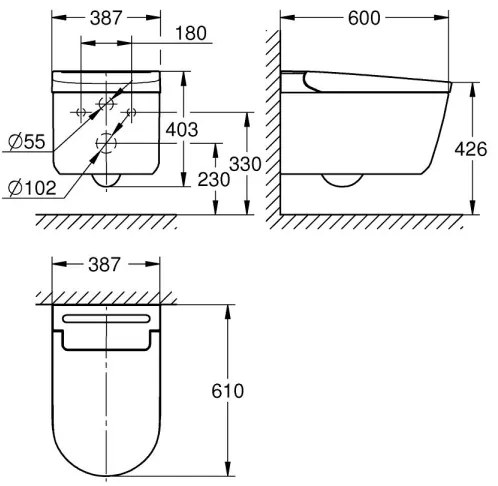 GROHE SENSIA 36507SH0 - Toaletă cu duș, 600 × 387 × 403 mm, ceramică, alb