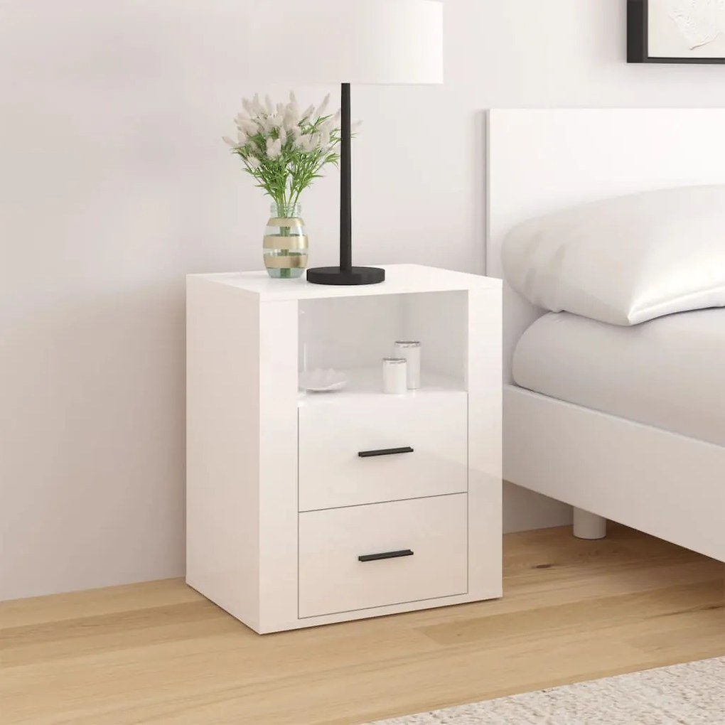 816730 vidaXL Noptieră, alb extralucios, 50x36x60 cm, lemn compozit