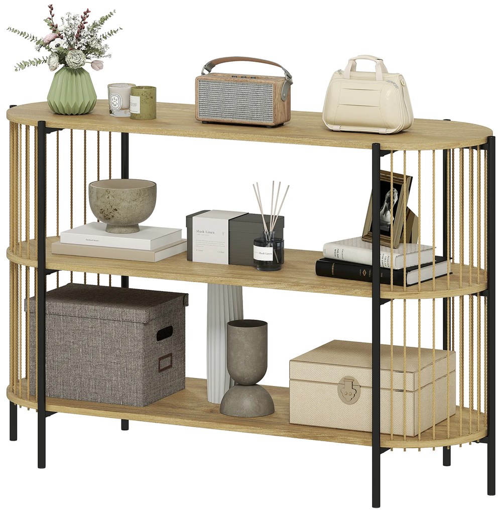 HOMCOM Blat de Consolă cu Coardă de Hârtie Împletită Manual Cadru de Oțel Stil Bohemian 124x43,5x80 cm Natural | Aosom Romania