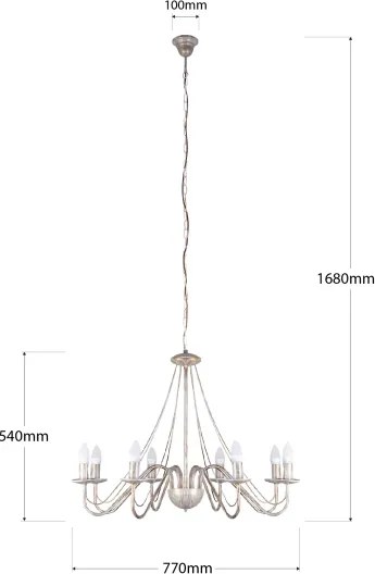 Candelabru pe lanț MALBO 8xE14/10W/230V alb/auriu/patină