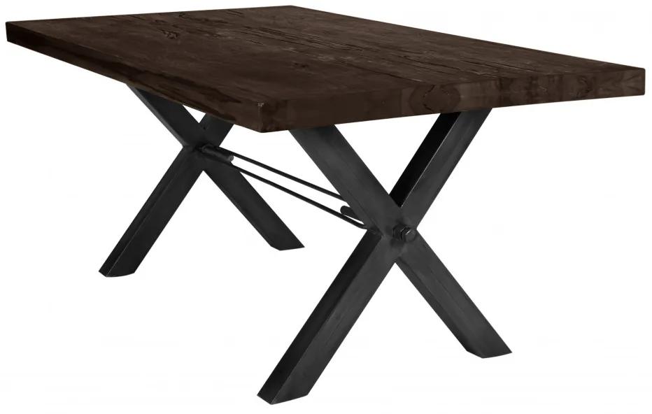 Masa dreptunghiulara cu blat din lemn de stejar Tables &amp; Benches 180 x 100 x 76 cm gri carbon/negru