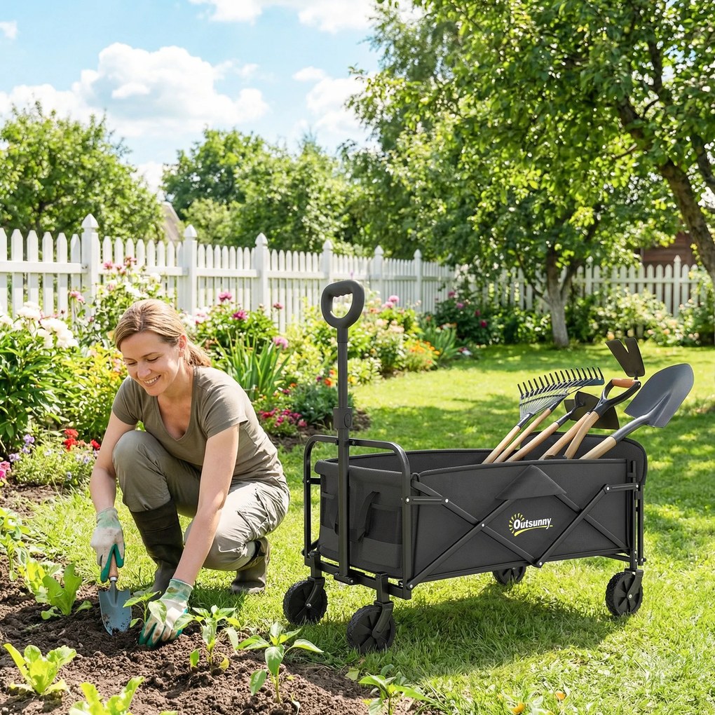 Outsunny Cărucior de Grădină 72L Pliabil cu Mâner Reglabil, din Oțel și Material Oxford, 114x46x92 cm, Negru | Aosom Romania