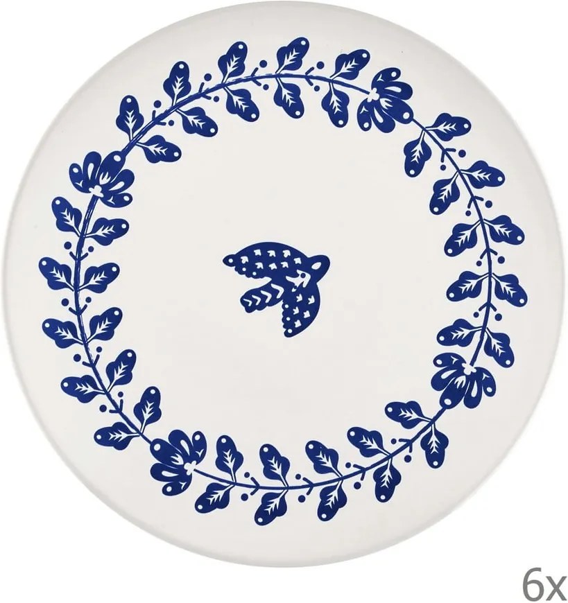 Set 6 farfurii din porțelan Mia Bloom, ⌀ 26 cm, alb -albastru