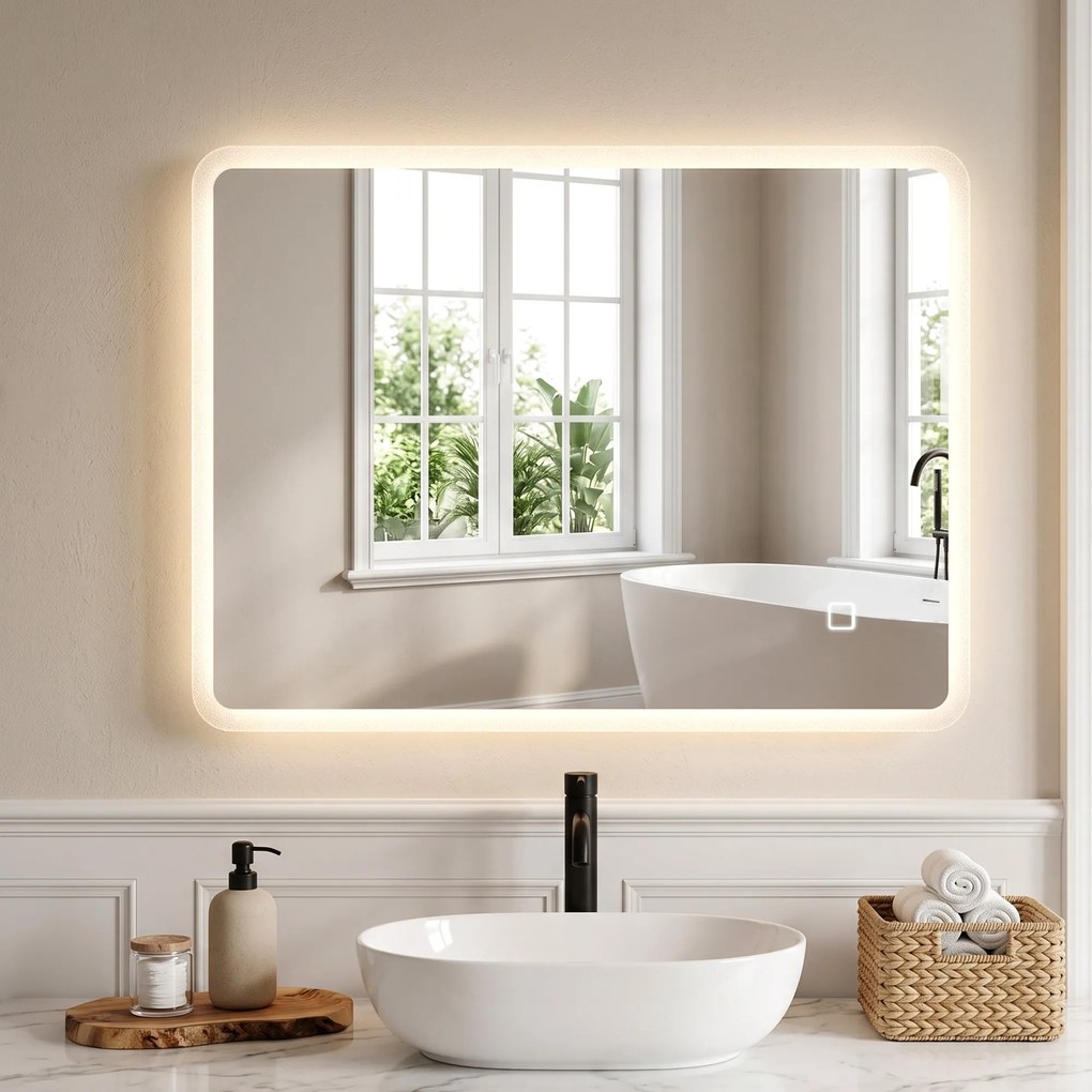 HOMCOM Oglindă de Baie cu LED 60x80 cm, 3 Culori de Lumină, Intensitate Reglabilă, Antiaburire, Comandă Tactilă, Memorie | Aosom Romania