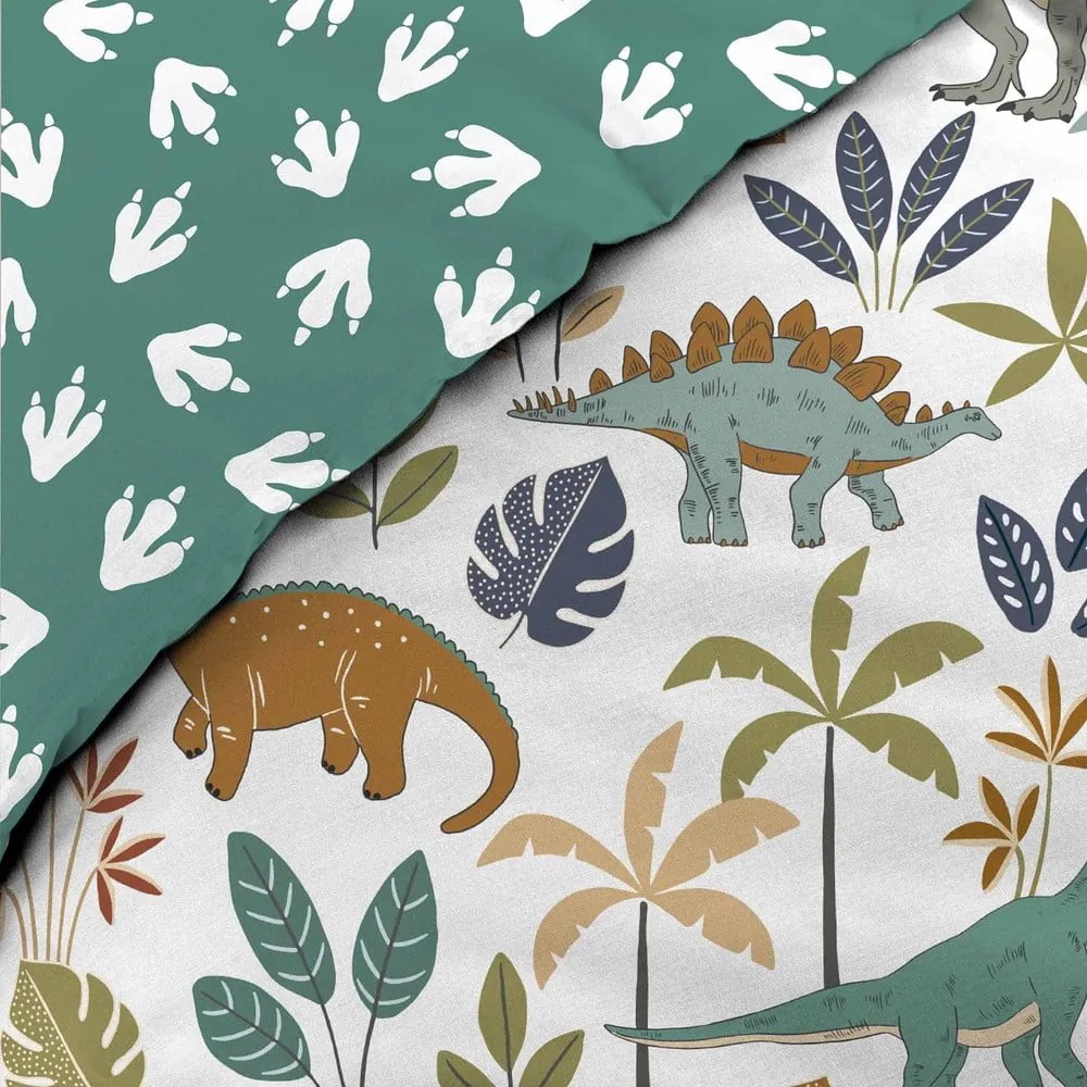 Lenjerie de pat pentru copii albă-verde din bumbac pentru pat de o persoană 140x200 cm Dina – douceur d'intérieur