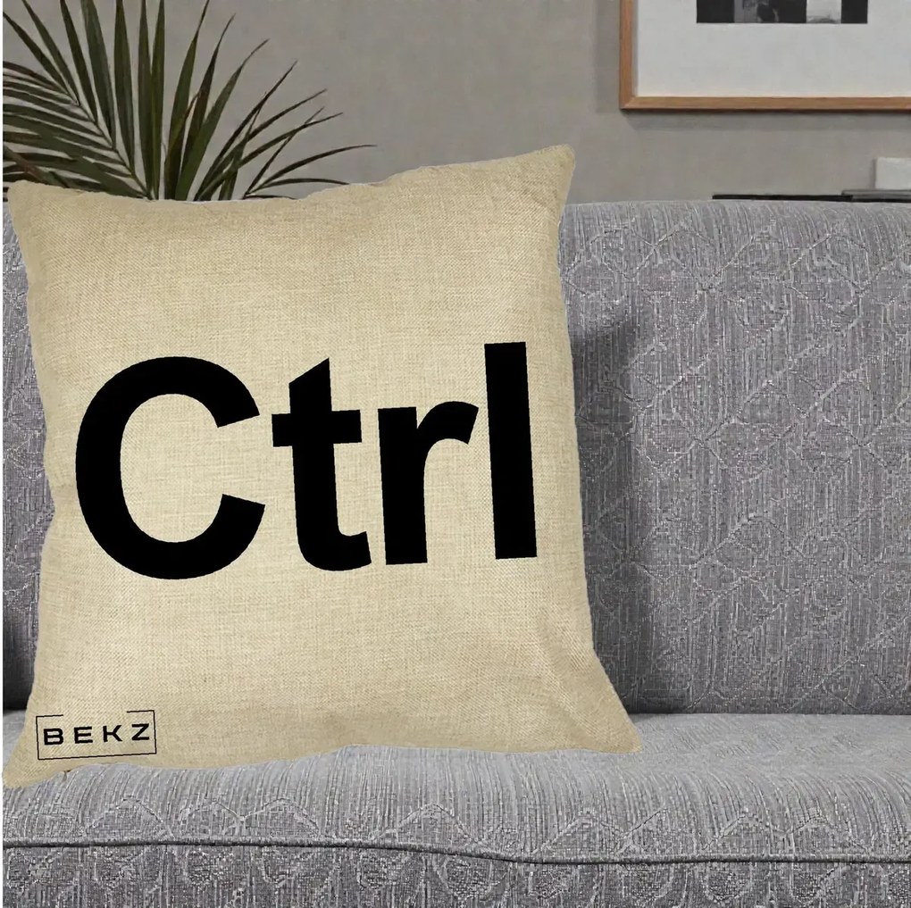 Perna Personalizata Tasta Ctrl Tipografie Bold, 40x40 cm, Crem, Husa Detasabila, Perna Inclusa, BEKZ®