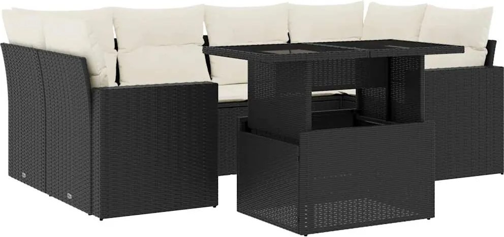 vidaXL Set canapele de grădină cu perne, 7 piese, negru, poliratan