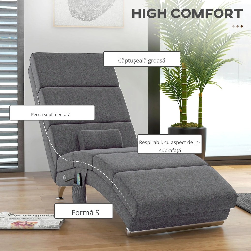 HOMCOM Fotoliu de Masaj cu 8 Puncte Vibrante și Încălzire, 5 Moduri, Temporizator și Telecomandă, Gri | Aosom Romania