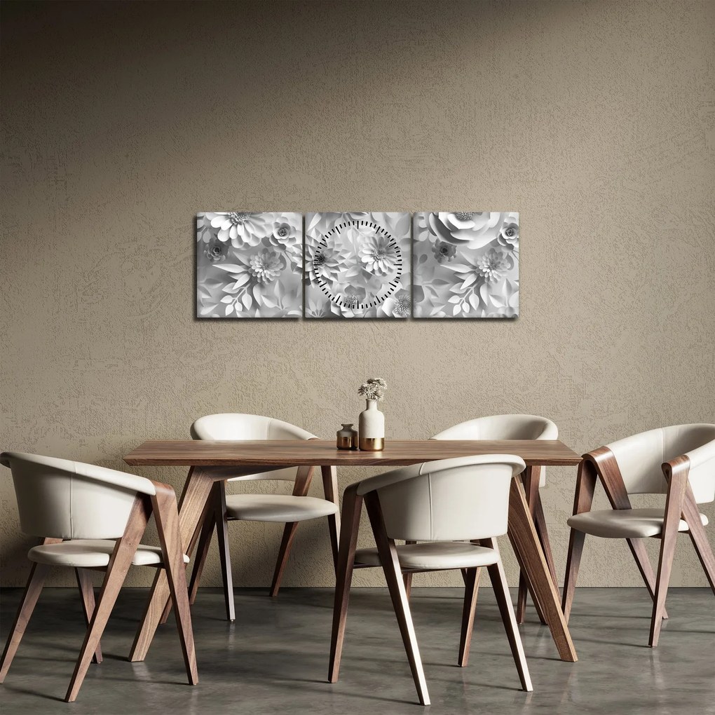 Tablou - Flori albe (cu ceas) (90x30 cm)