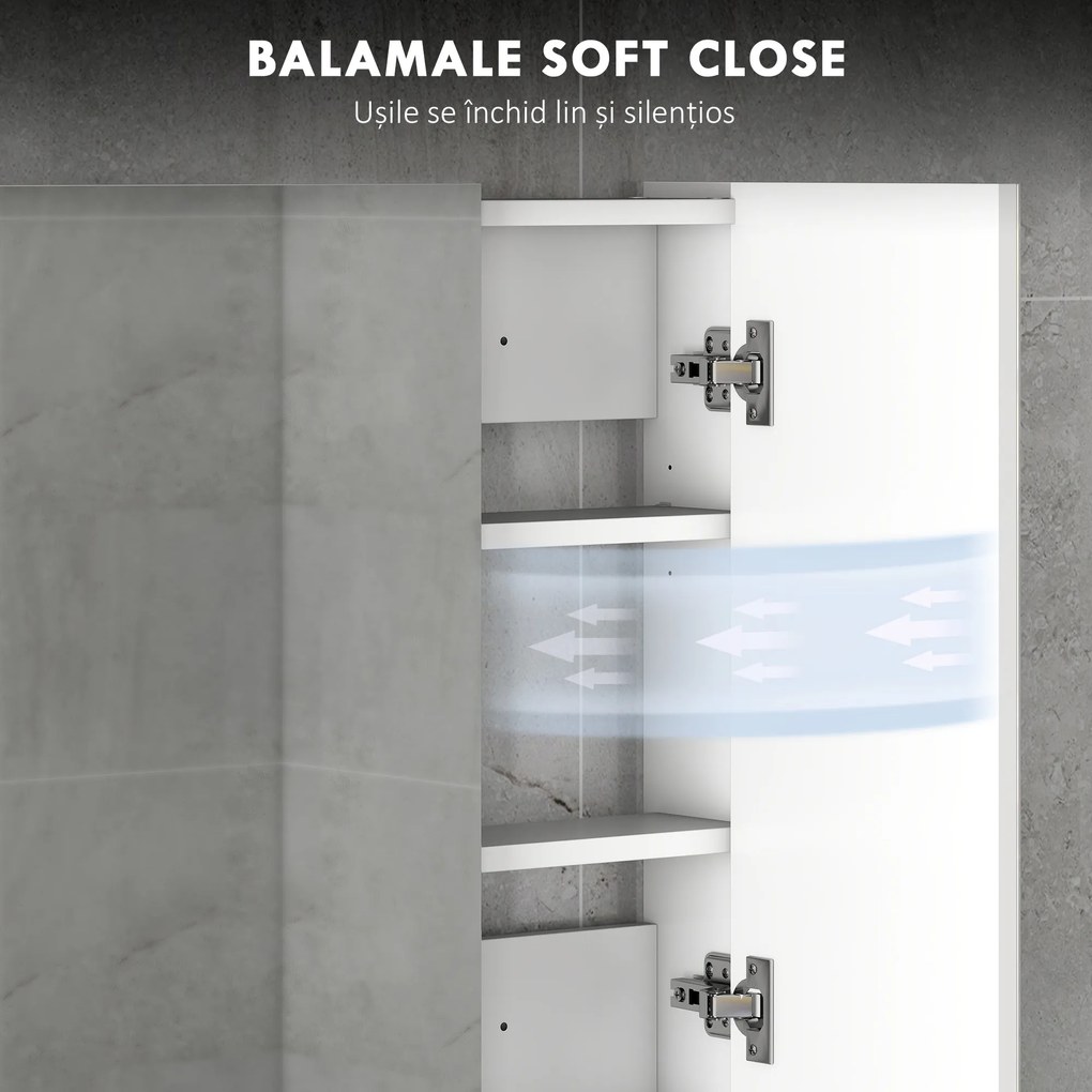 kleankin Dulap de Baie Suspendat cu Oglindă cu 3 Uși, Alb | Aosom Romania