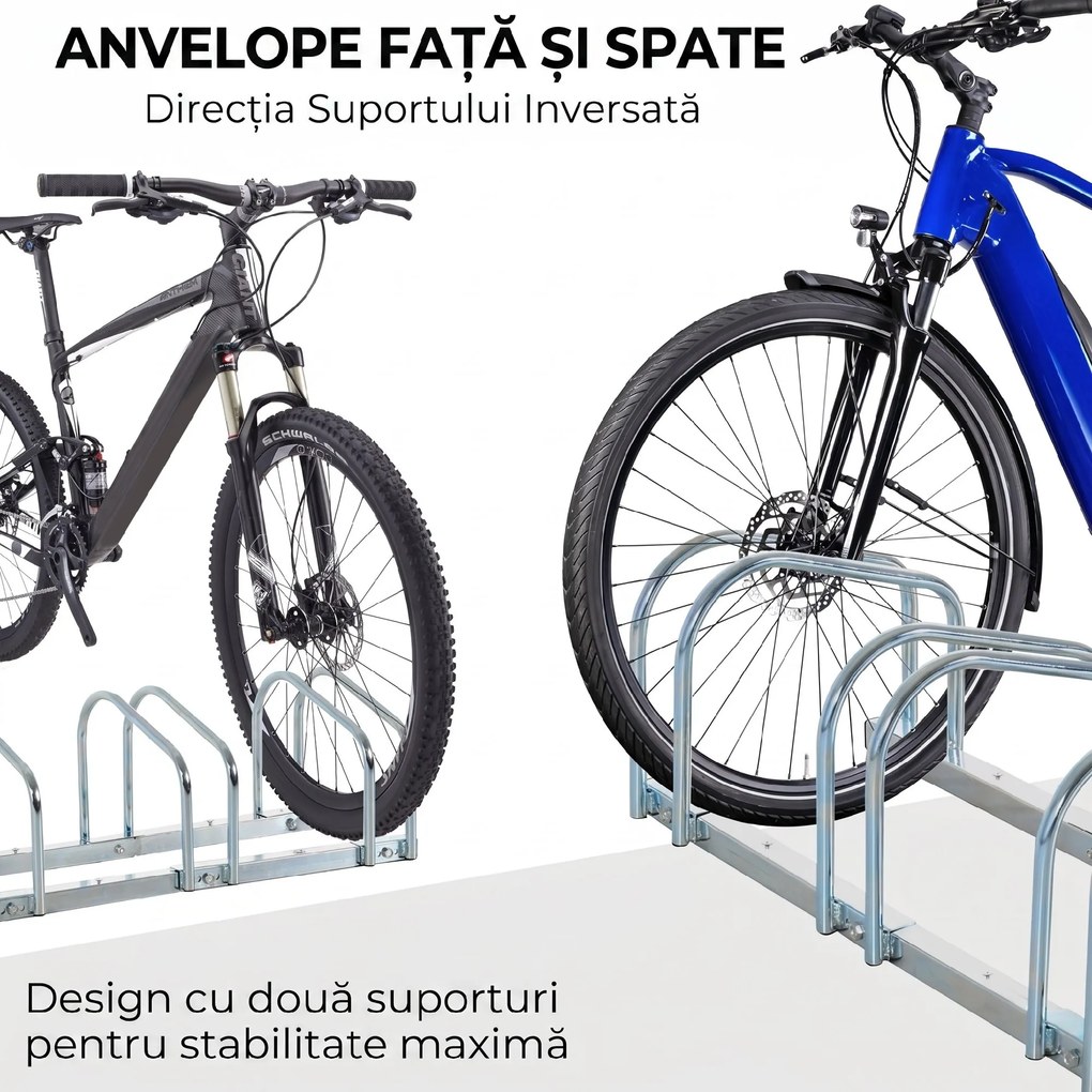 Suport de parcare pentru 6 biciclete din tuburi de otel Q235, 179x33x27cm, argintiu HOMCOM | Aosom Romania