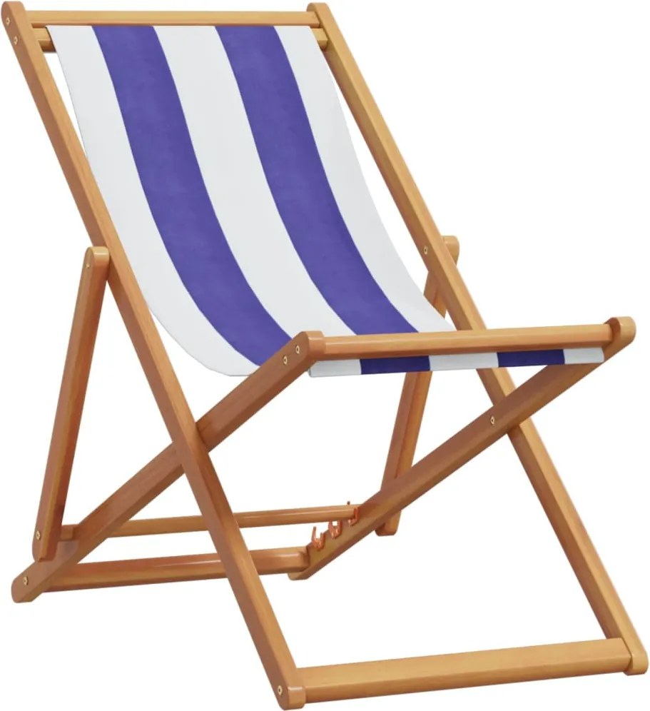 vidaXL Scaun plajă pliabile albastru/alb lemn masiv eucalipt/țesătură