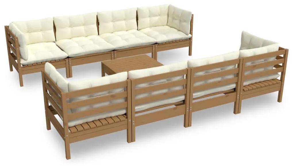 3096169 vidaXL Set mobilier de grădină cu perne, 9 piese, lemn masiv de pin