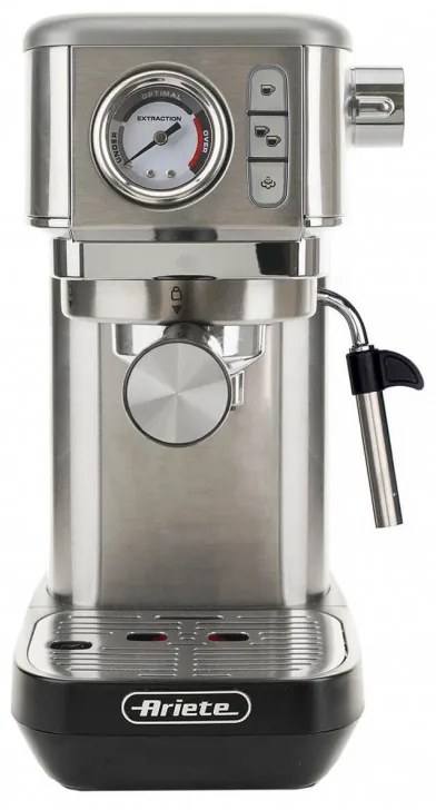 Espressor manual Ariete ESPRESSO METAL SLIM 1381/10, 1300W, 15 bar, 1.1 L, Manometru, Cafea macinata si doze ESE,  Inox