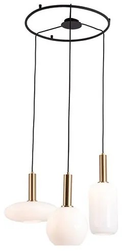 Lustra cu 3 pendule design modern Barab auriu, alb opal