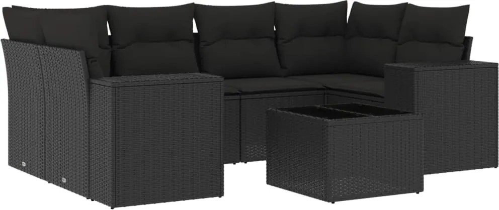 vidaXL Set canapele de grădină cu perne, 7 piese, negru, poliratan