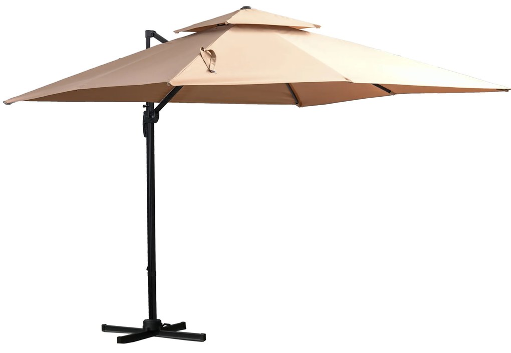 Outsunny Umbrella de Gradina 294x294cm cu brat si manivela, Inclinare Reglabila cu 6 niveluri, Crem