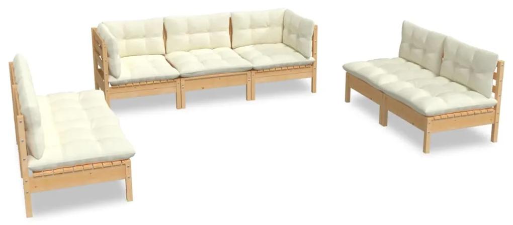 3096220 vidaXL Set mobilier grădină cu perne crem, 7 piese, lemn masiv de pin