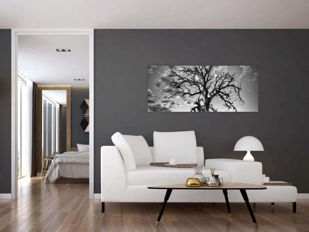Tablou - Copacul, alb-negru (120x50 cm)