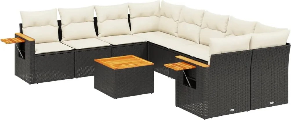 vidaXL Set mobilier de grădină cu perne, 9 piese, negru, poliratan