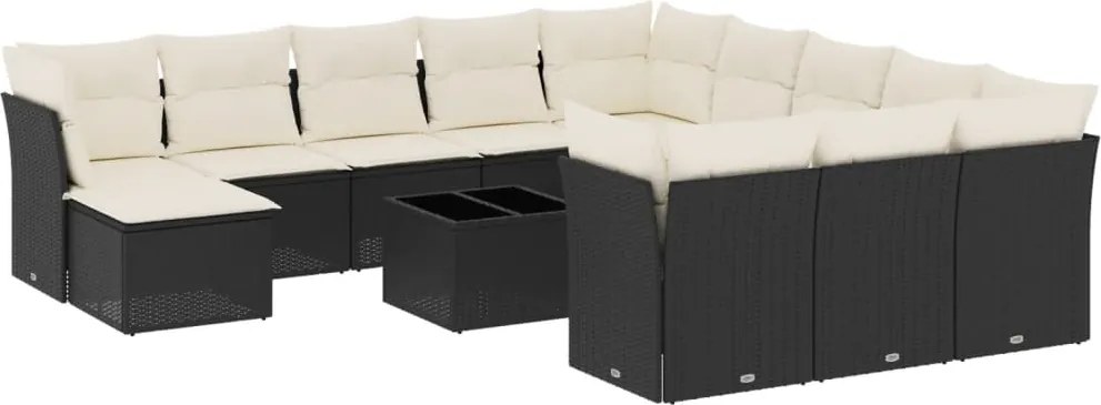 vidaXL Set mobilier de grădină cu perne, 13 piese, negru, poliratan