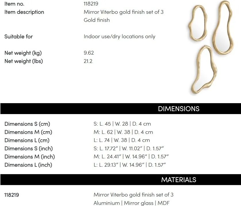 Set de 3 oglinzi decorative design LUX Viterbo