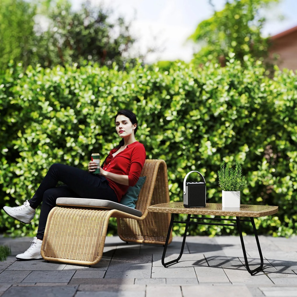 Outsunny Masă polyratan pentru grădină, 90 x 50 x 45 cm, rezistentă la UV, măsuță laterală cu blat de sticlă Lemn natural | Aosom Romania