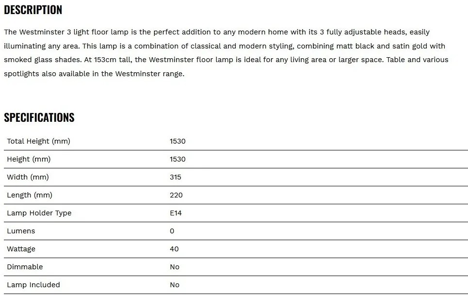 Lampadar modern cu 3 spoturi directionabile Westminster