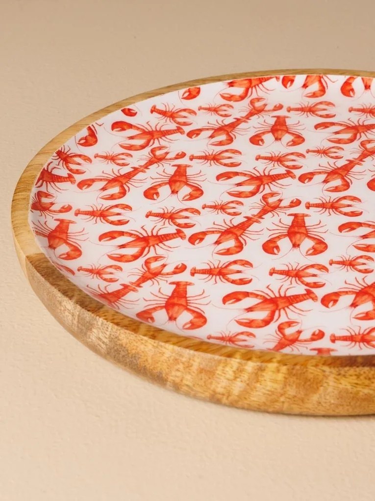 Tava pentru prajituri, din lemn de mango, cu capac din sticla, D23cm, Lobsters