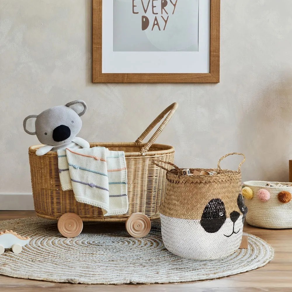 Coș de jucării pentru copii alb/în culoare naturală din iarbă-de-mare ø 25x24 cm Panda – Compactor