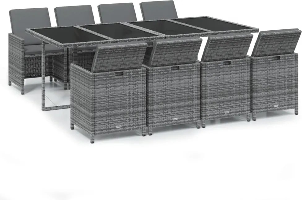 vidaXL Set mobilier grădină cu perne, 9 piese, gri, poliratan