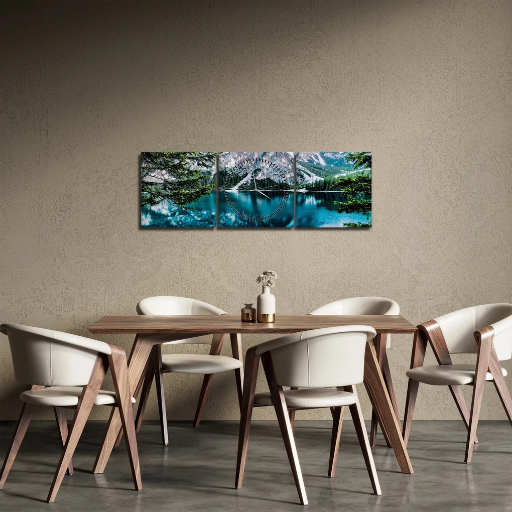 Tablou - Lac în Alpi (cu ceas) (90x30 cm)