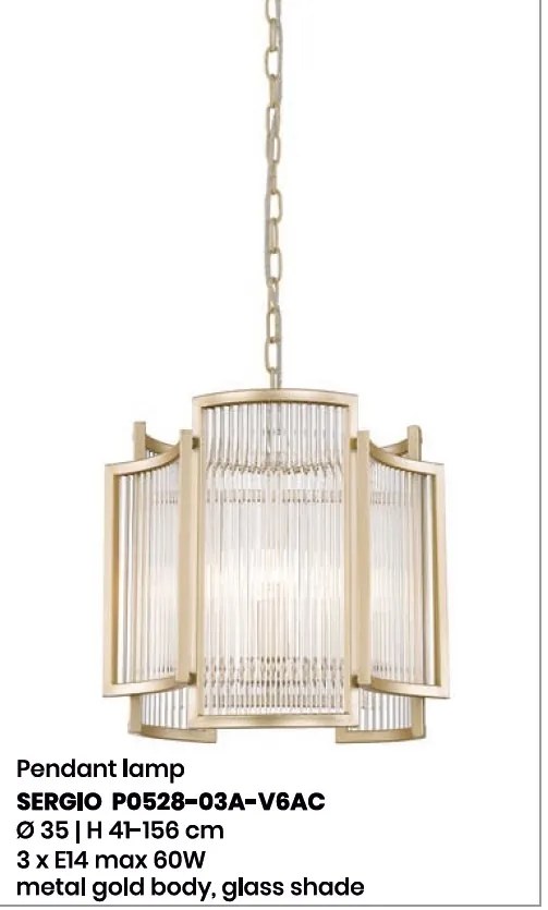 Lustra, Candelabru elegant design modern SERGIO auriu P0528-03A-V6AC ZL