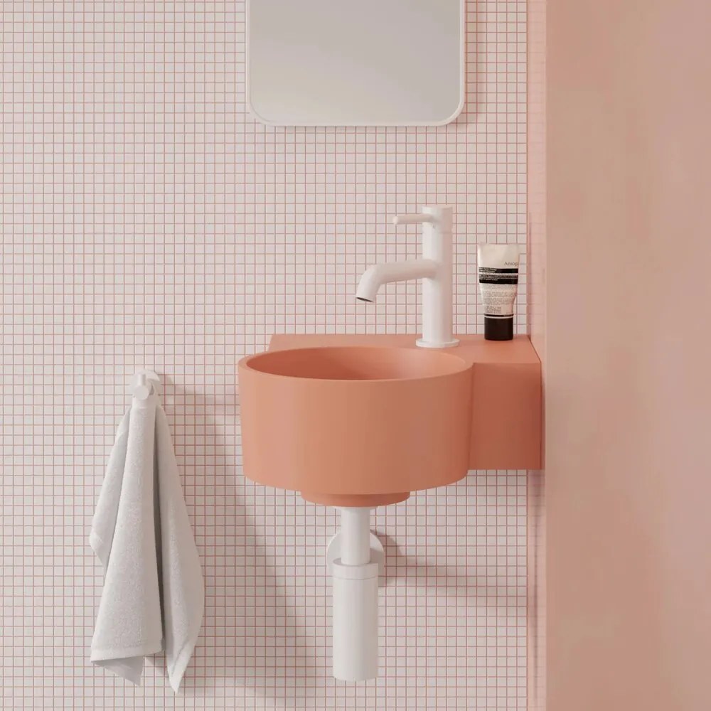 Lavoar suspendat Omnires Ovo M+ compozit coral mat 33x34 cm dreapta